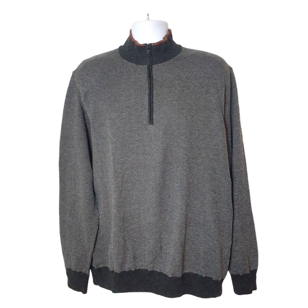 Robert Graham Mens XL Sweater Gray 1/4 Zip Golf Multicolor Collar Ribbed Cuffs